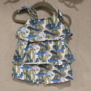 Kate Quinn Blue and Green Mushroom Forest Baby Romper